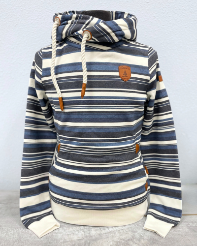 pullover hoodie with wrap neck stripes