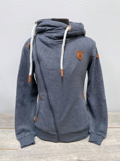 diagonal full zip hoodie