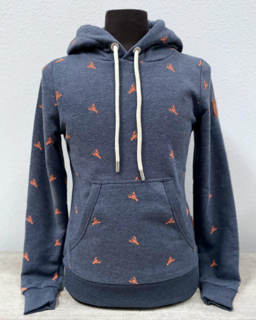 navy pullover hoodie with lobsters