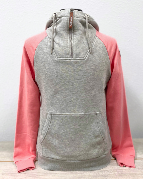 quarter zip hoodie grey trunk pink arms