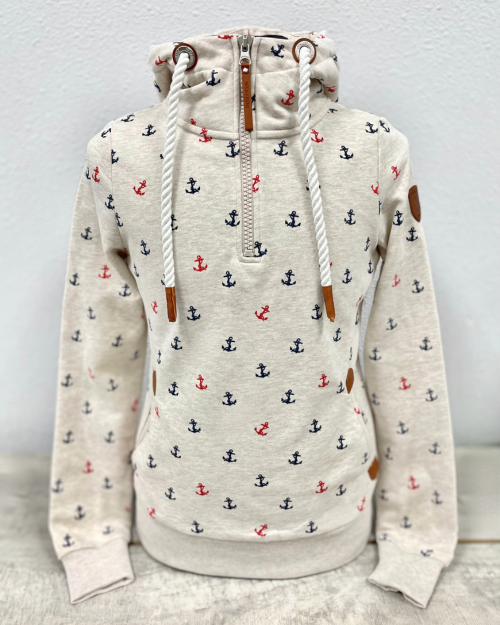 quarter zip hoodie cream with anchors