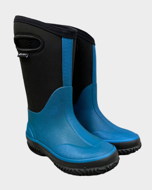 kids neoprene boots with cutout handles blue with black panels