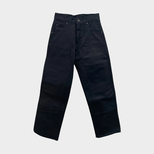 Mens work jeans with double panel knee. Five pockets, belt loops. No suspender buttons. 