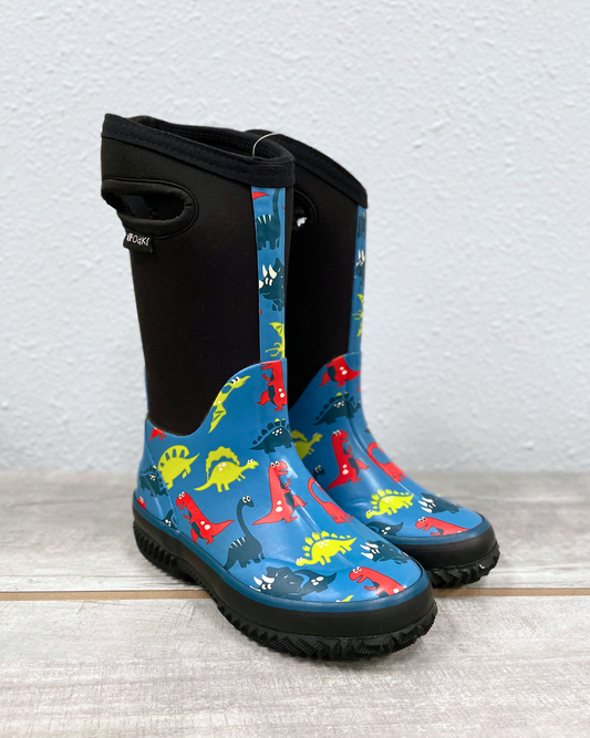 kids neoprene boots dinosaurs blue