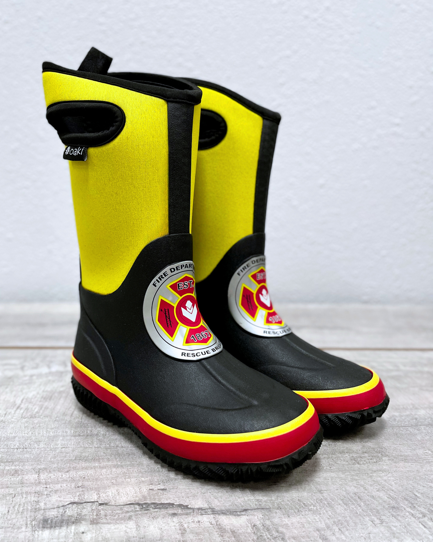 kids neoprene boots with cutout handles firefighter seal