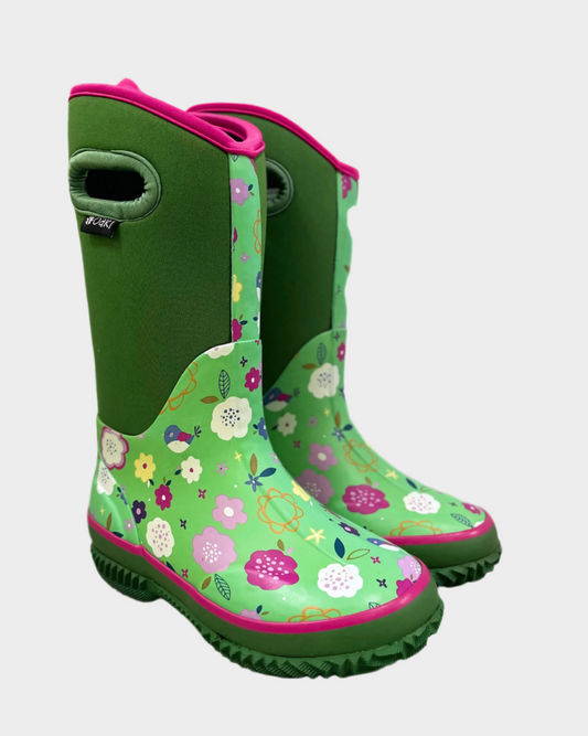 kids neoprene boots green floral