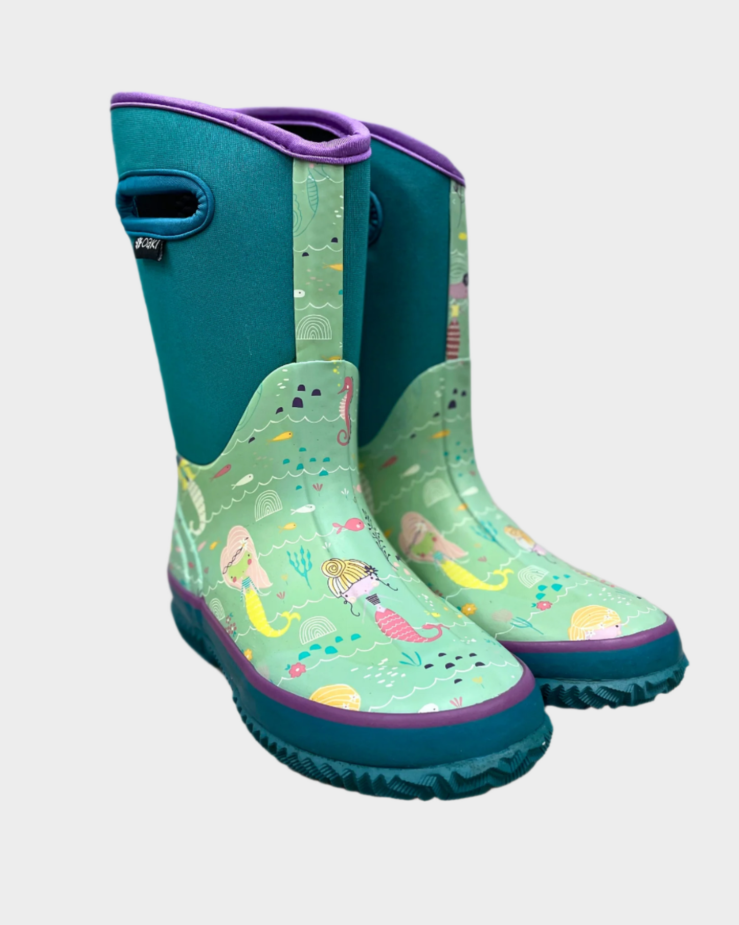 kids neoprene boots in teal with mermaids