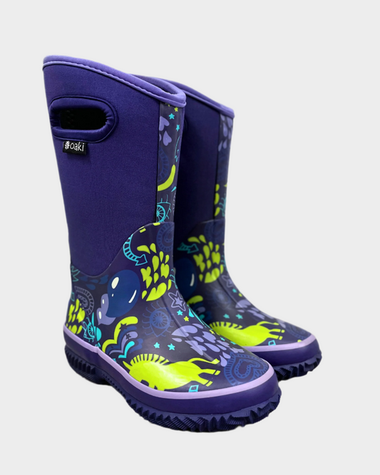 kids neoprene boots purple unicorns