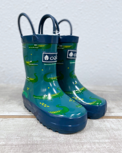 kids rubber rain boots dark green crocodiles