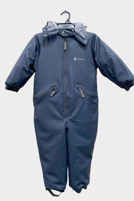 Kids snow suit in navy blue with pockets each side and detachable hood