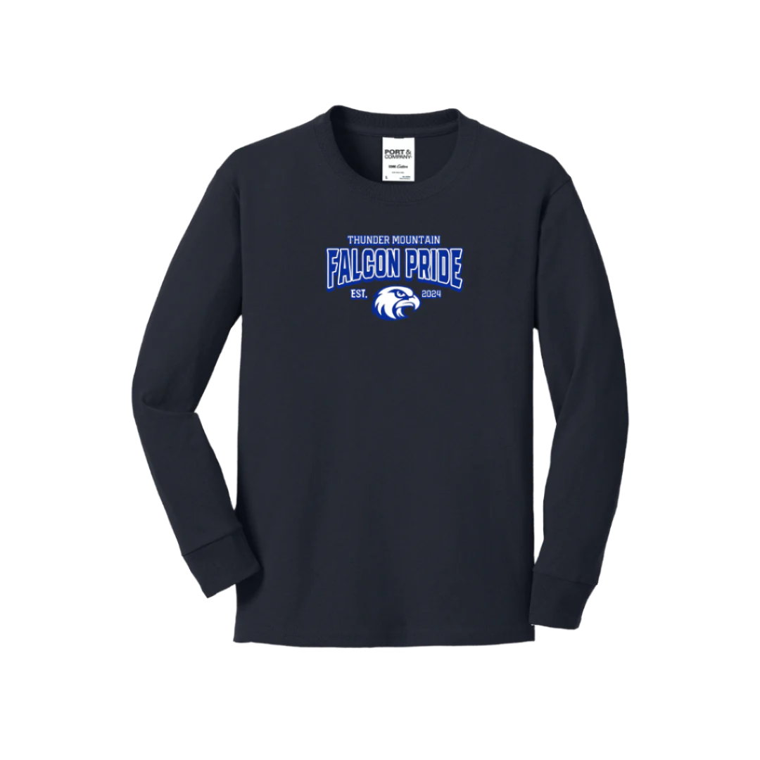 TMMS Long Sleeve T-Shirt with Text Above Falcon Chest Print