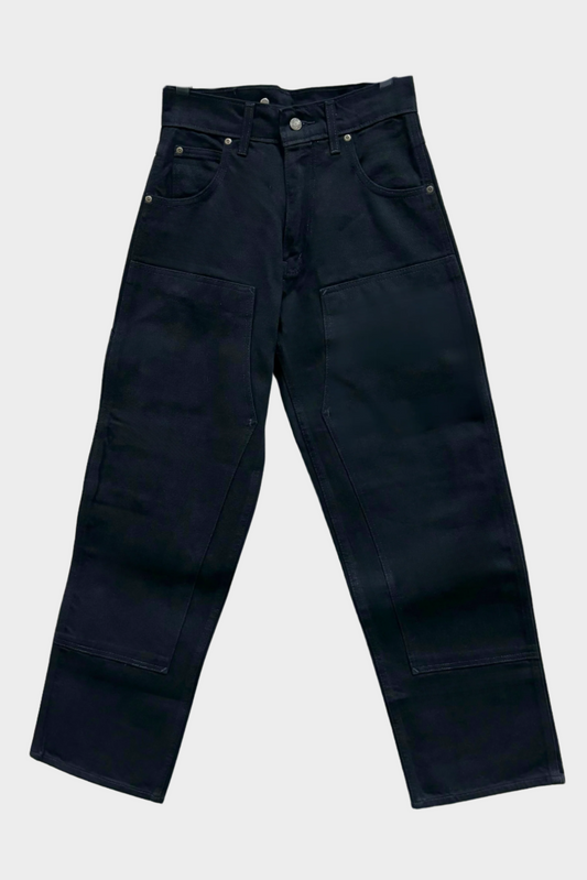 Mens work jeans with double panel knee. Five pockets, belt loops. No suspender buttons. 