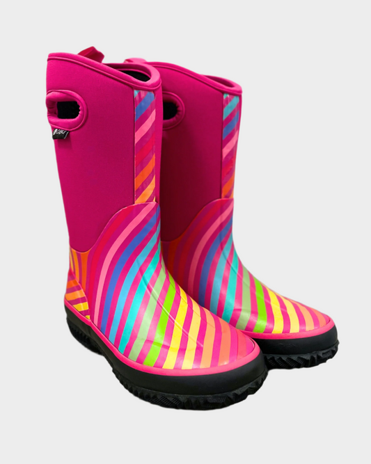 kids neoprene boots pink rainbow stripes