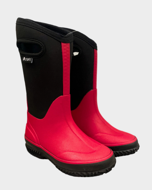 kids neoprene boots with cutout handles red with black panels