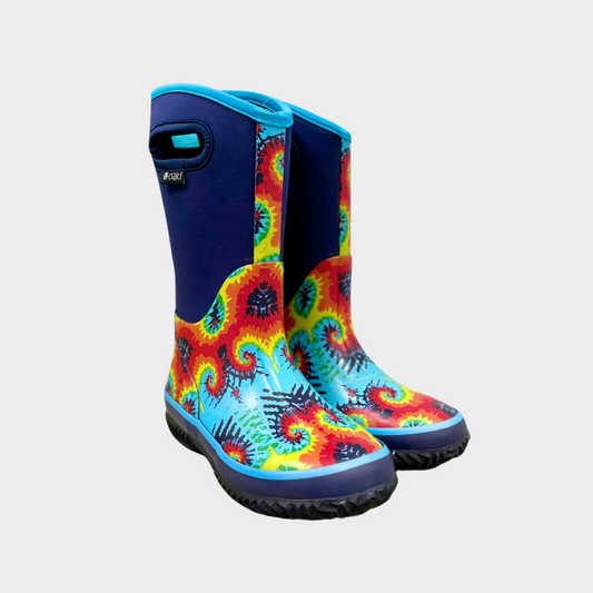 kids neoprene boots tie dye with blue background